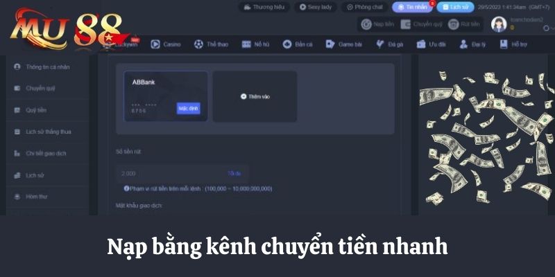 Nạp tiền Mu88 chuyển khoản nhanh